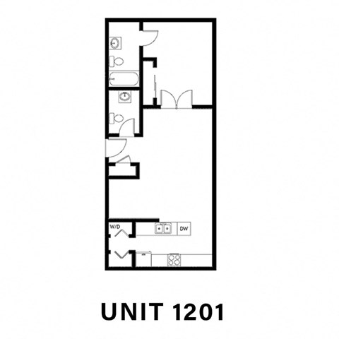 Floor plan for 1 bed, 1.5 baths, 945 sqft